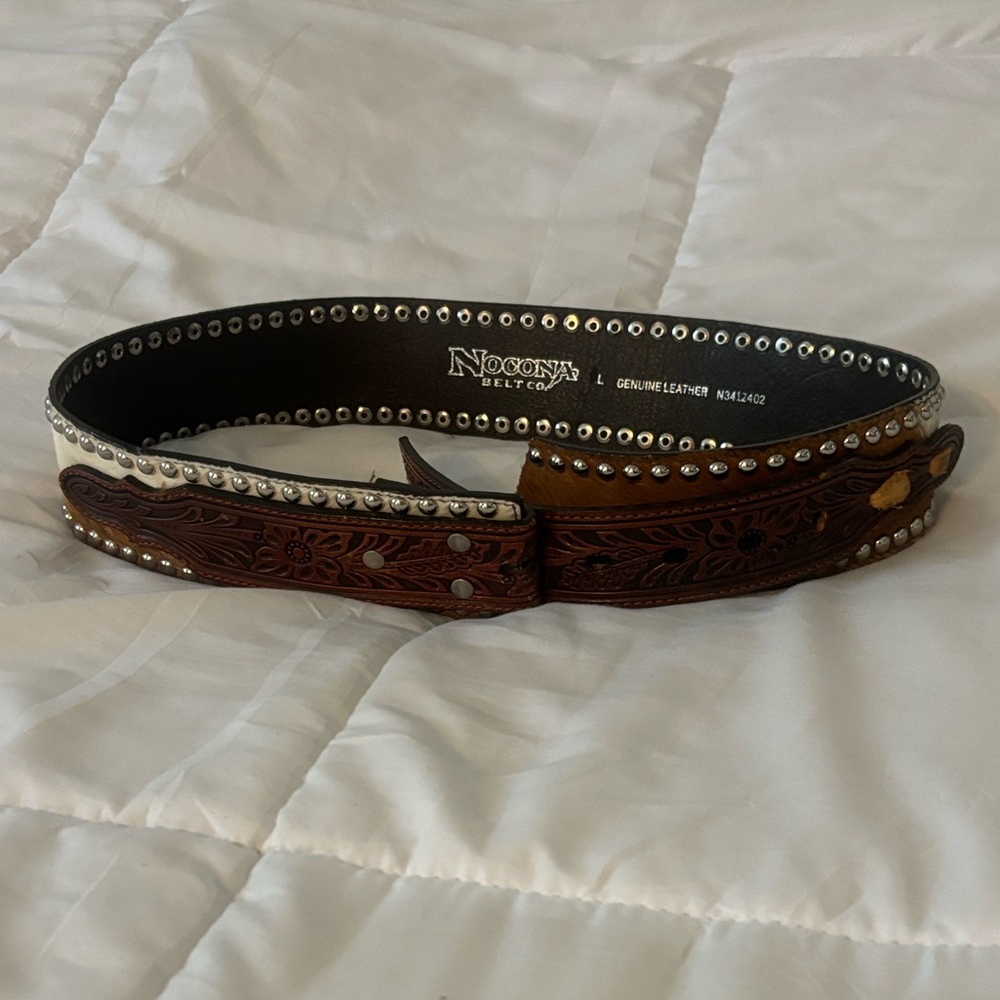 Nocona Brown and White Western Belt with Studs